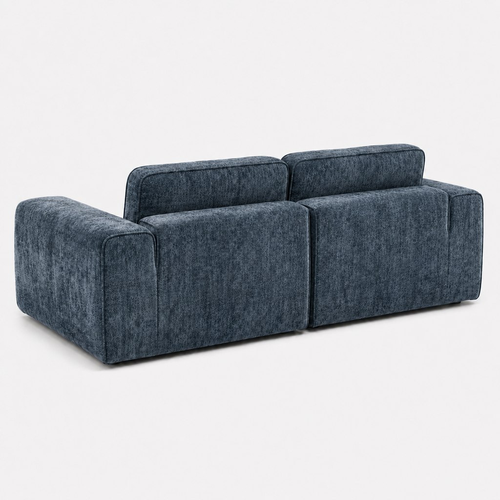 Canapé modulaire velours chenille bleu gris 2 places