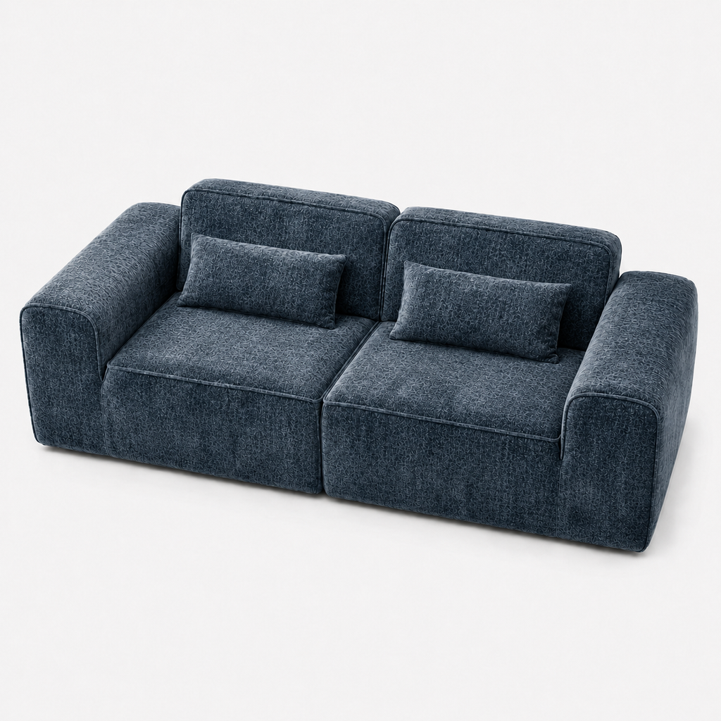 Canapé modulaire velours chenille bleu gris 2 places