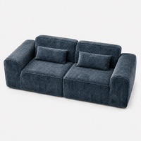 Canapé modulaire velours chenille bleu gris 2 places