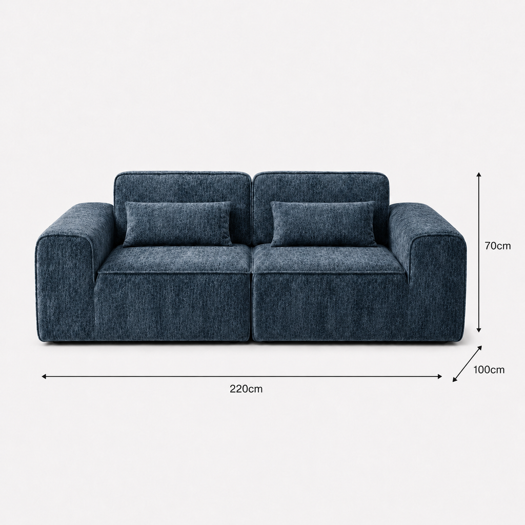 Canapé modulaire velours chenille bleu gris 2 places