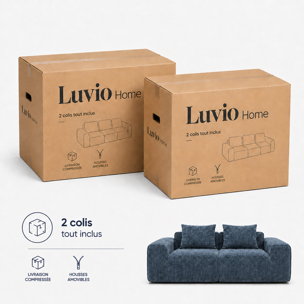 Canapé modulaire velours chenille bleu gris 2 places