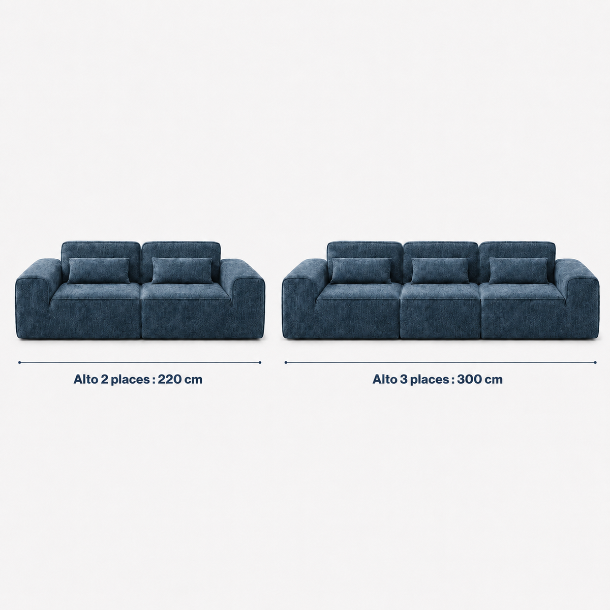 Canapé modulaire velours chenille bleu gris 2 places
