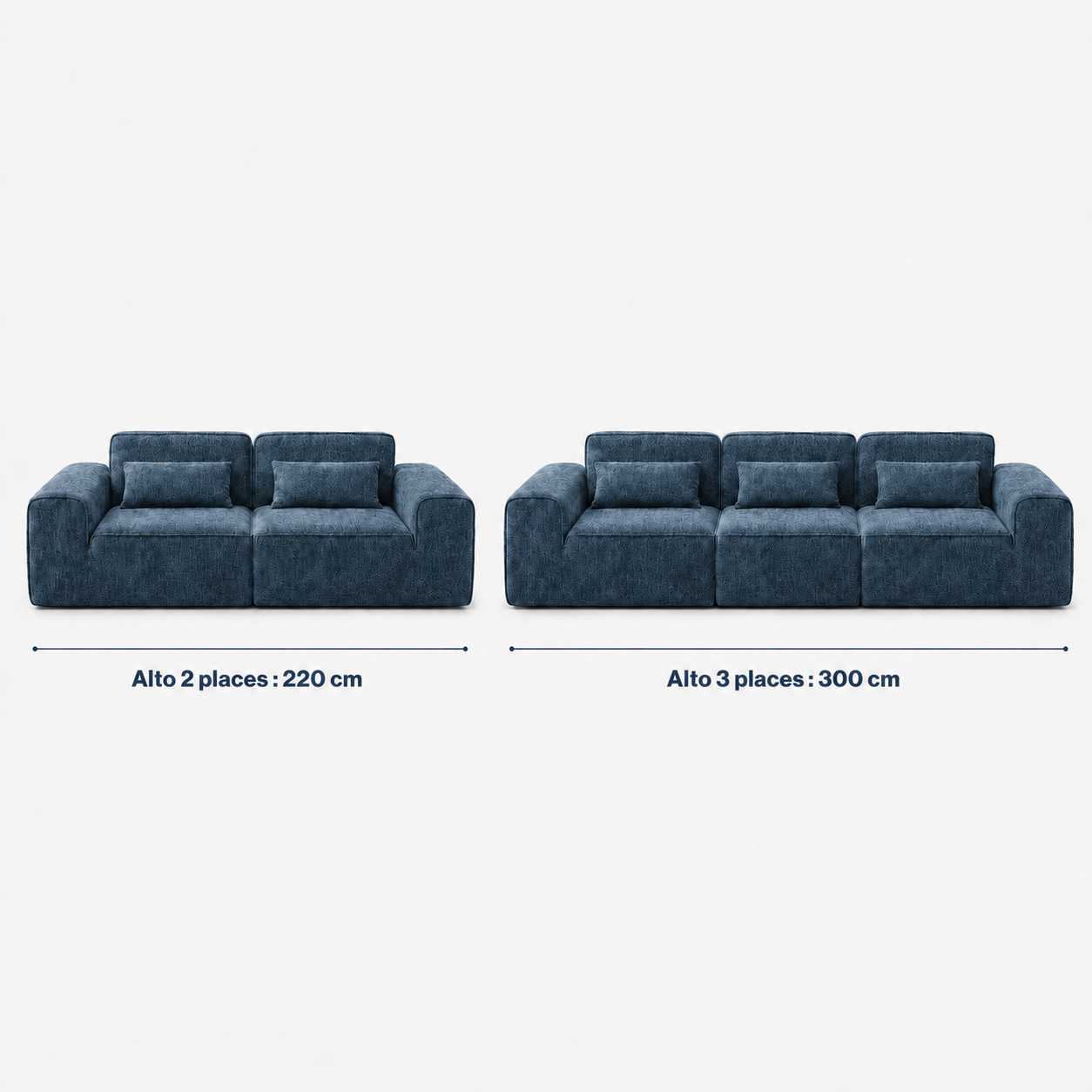 Canapé modulaire velours chenille bleu gris 2 places