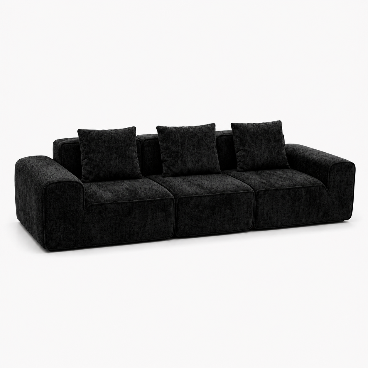 Canapé modulaire velours chenille noir 3 places