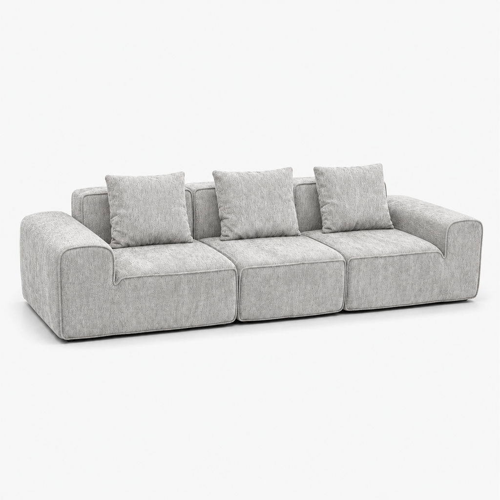 Canapé modulaire velours chenille gris clair 3 places
