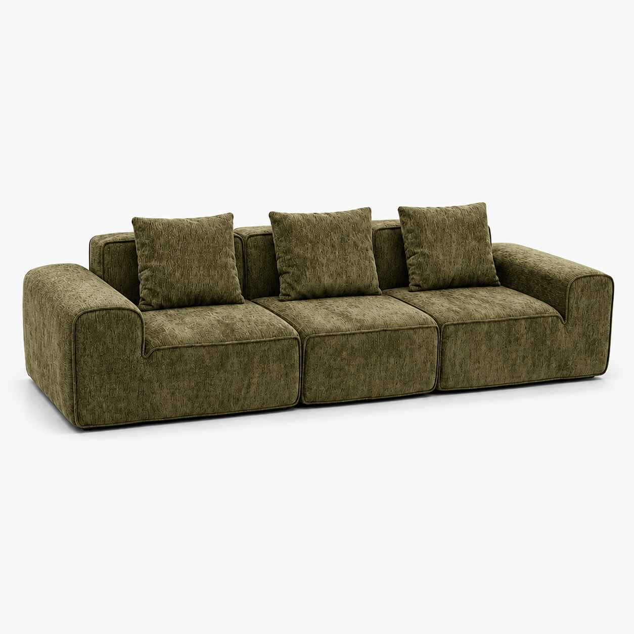 Canapé modulaire velours chenille vert kaki 3 places