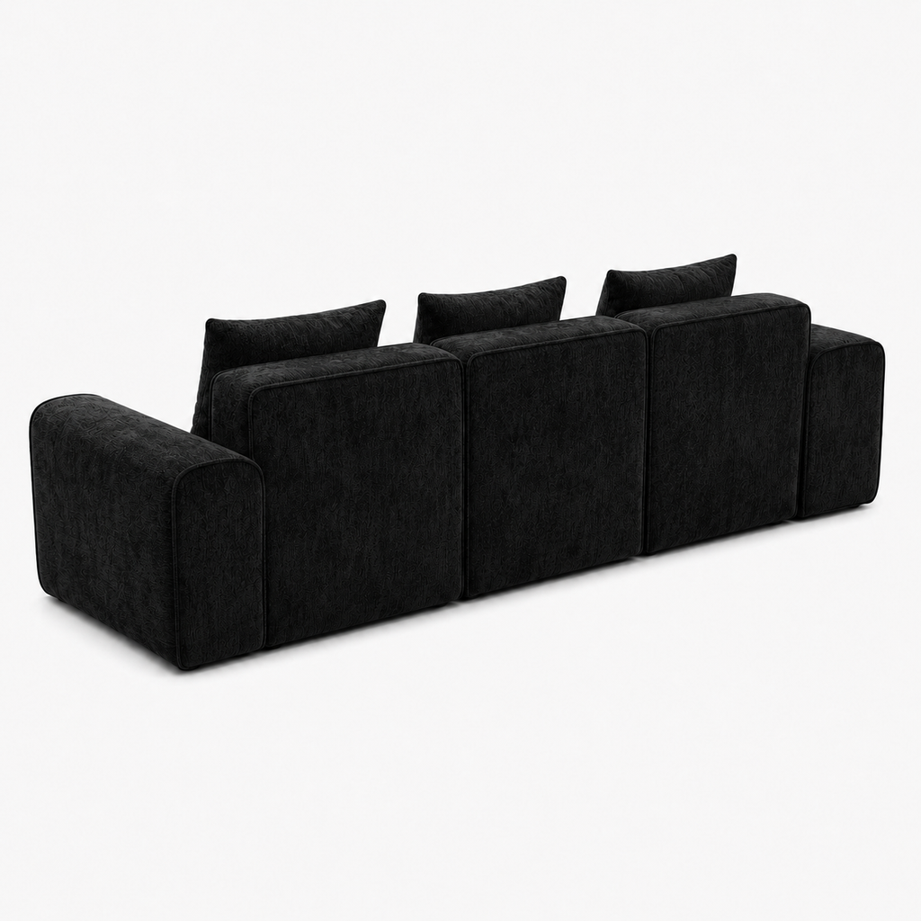 Canapé modulaire velours chenille noir 3 places