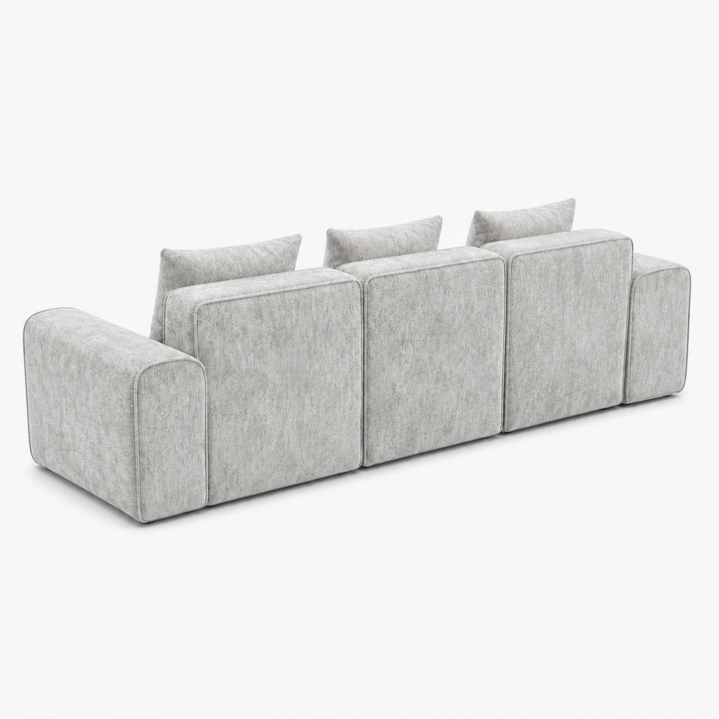 Canapé modulaire velours chenille gris clair 3 places