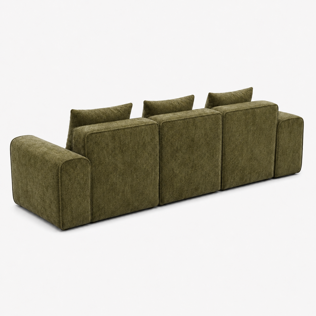 Canapé modulaire velours chenille vert kaki 3 places