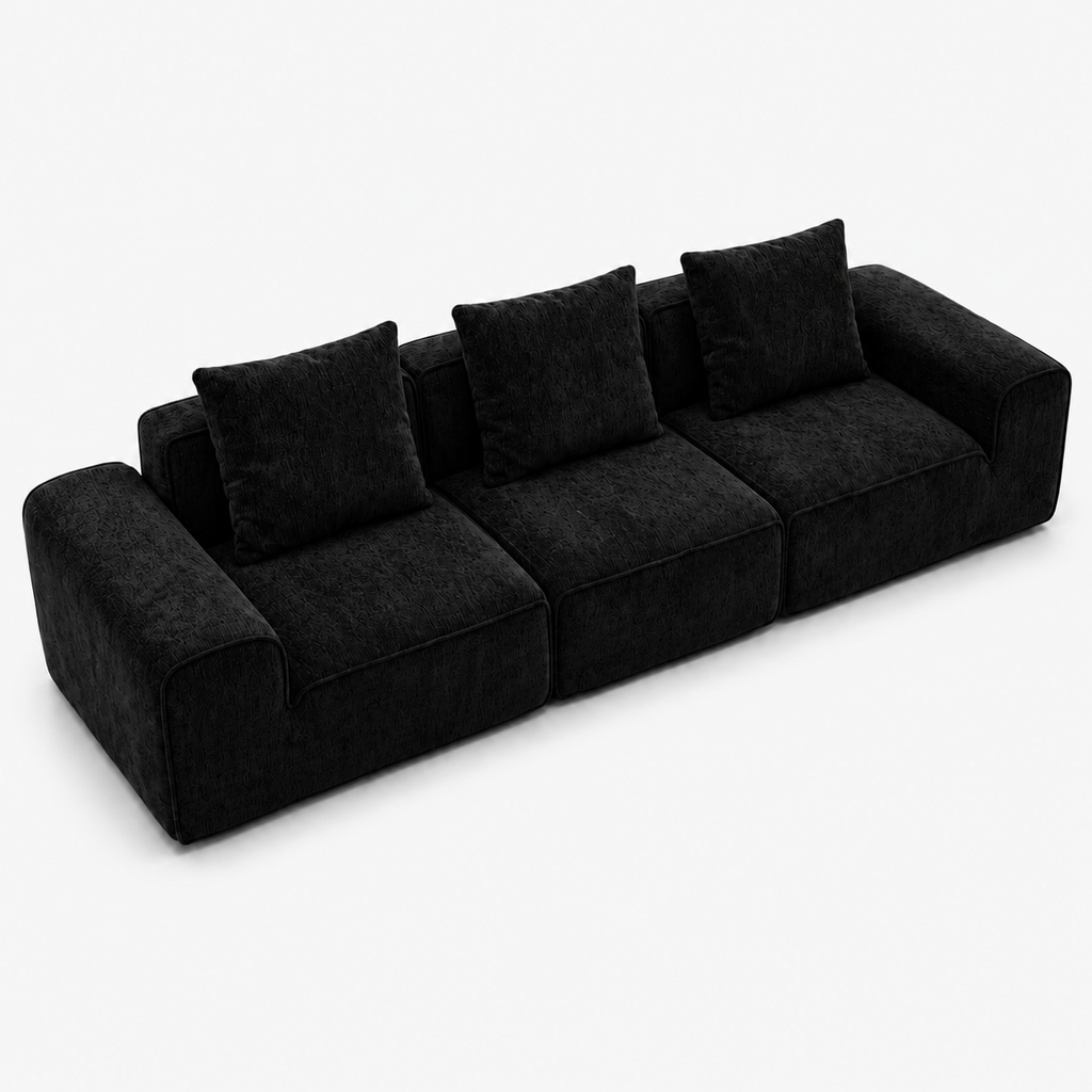 Canapé modulaire velours chenille noir 3 places