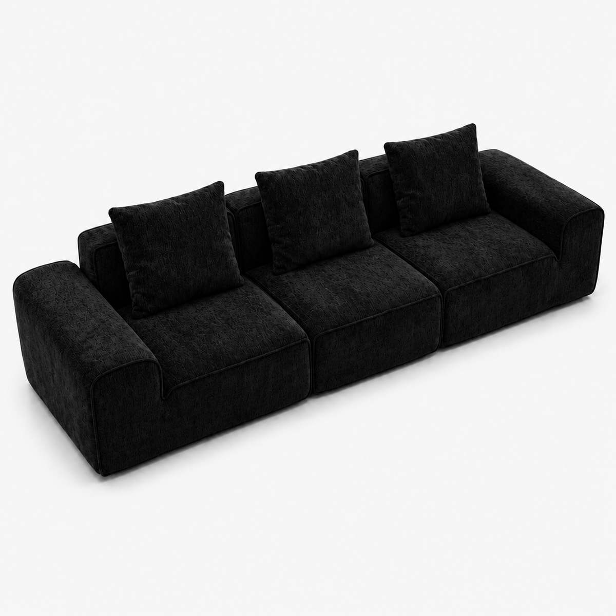 Canapé modulaire velours chenille noir 3 places