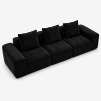 Canapé modulaire velours chenille noir 3 places