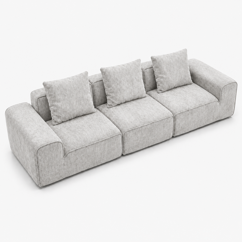 Canapé modulaire velours chenille gris clair 3 places