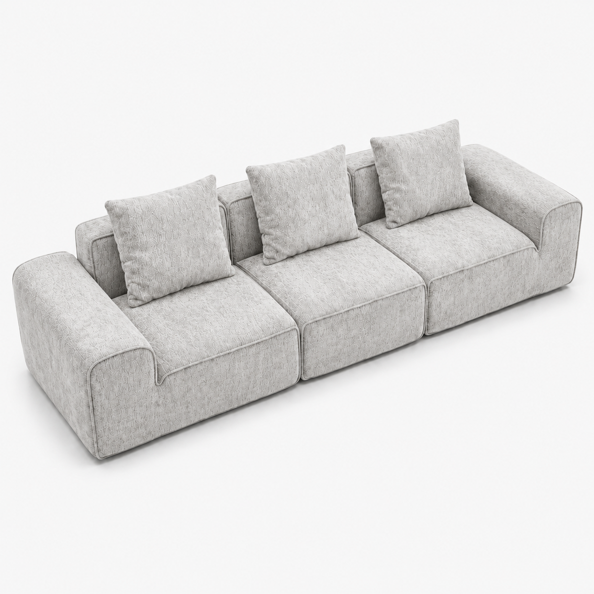 Canapé modulaire velours chenille gris clair 3 places