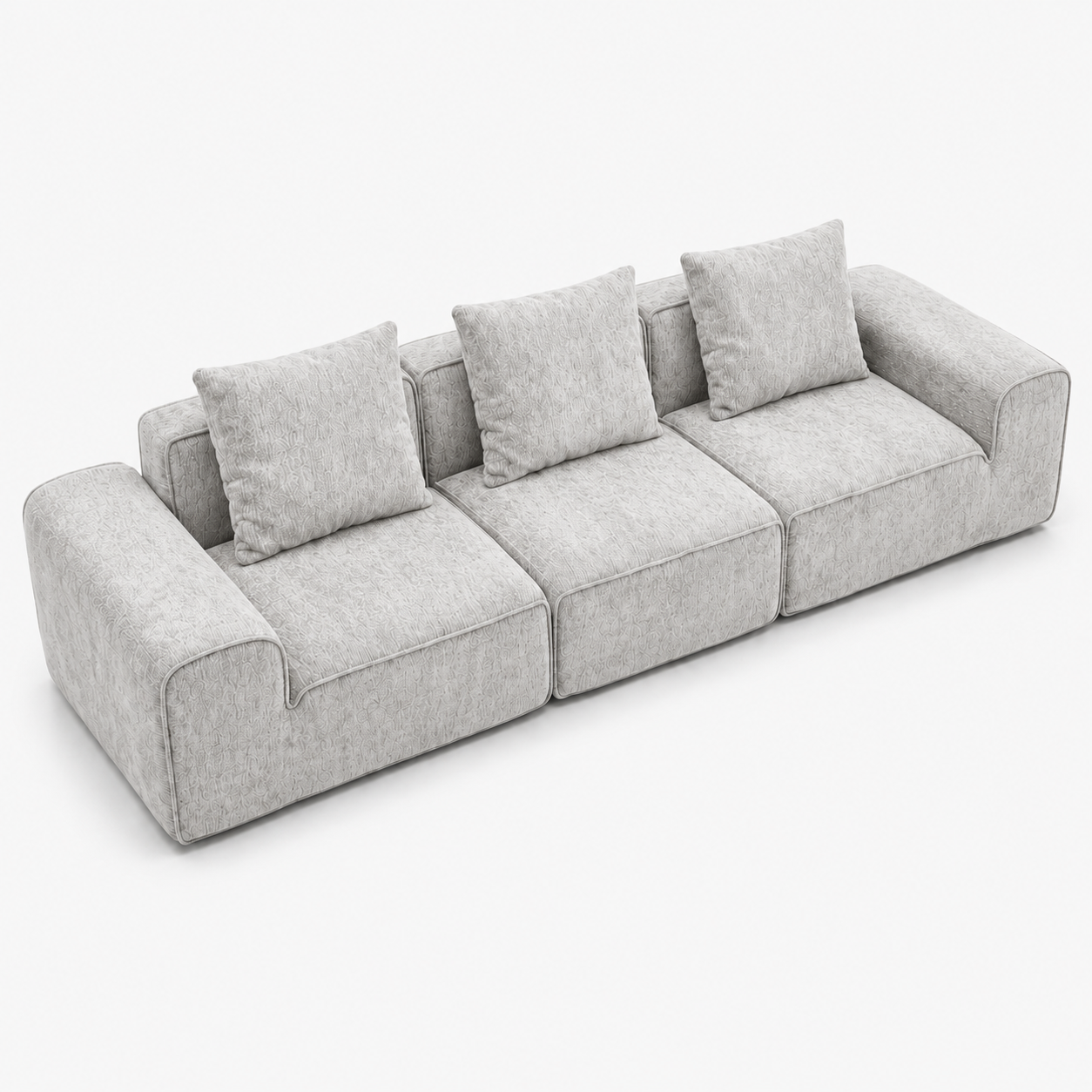 Canapé modulaire velours chenille gris clair 3 places