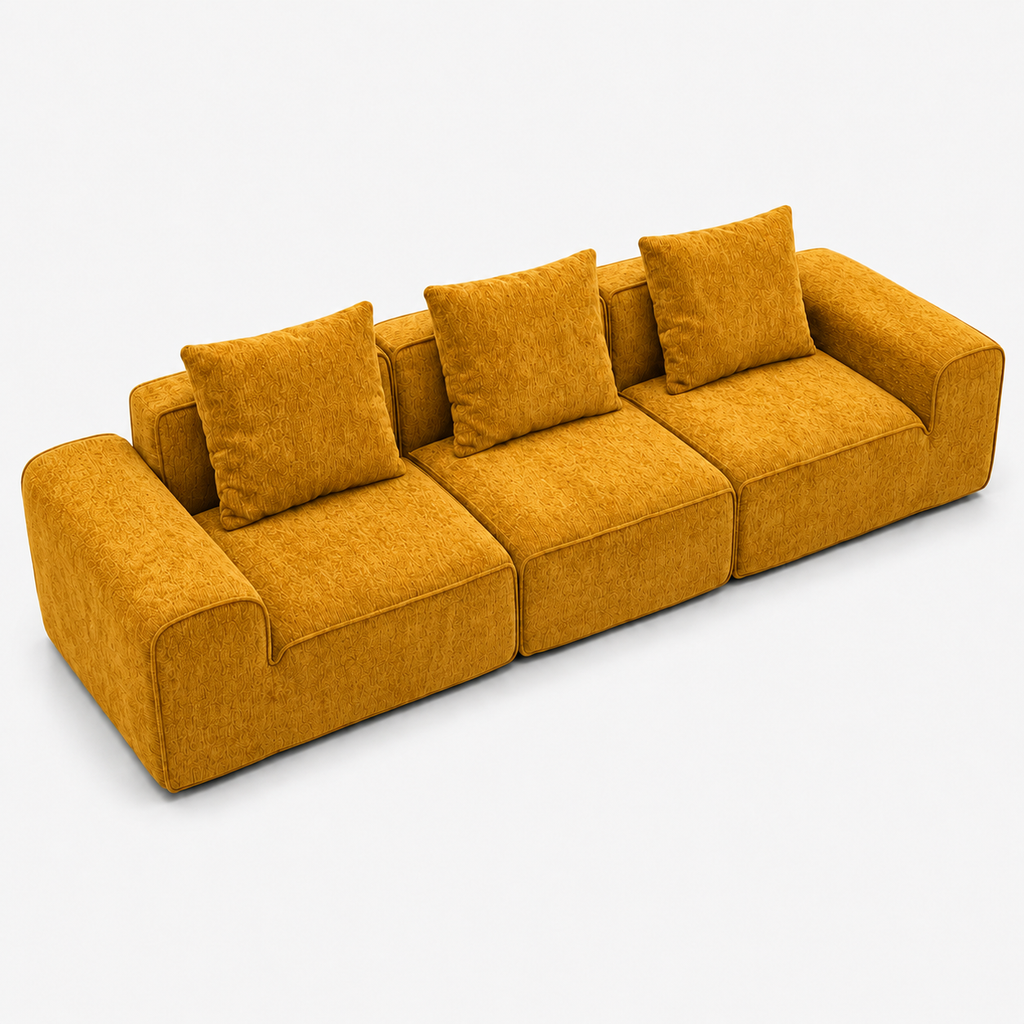 Canapé modulaire velours chenille jaune 3 places