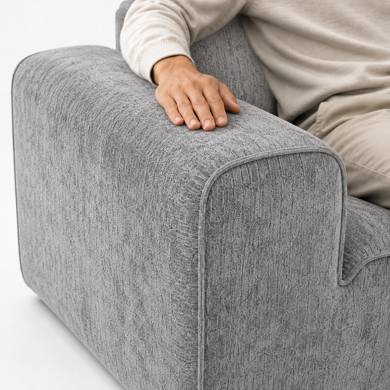 Canapé modulaire velours chenille gris clair 3 places