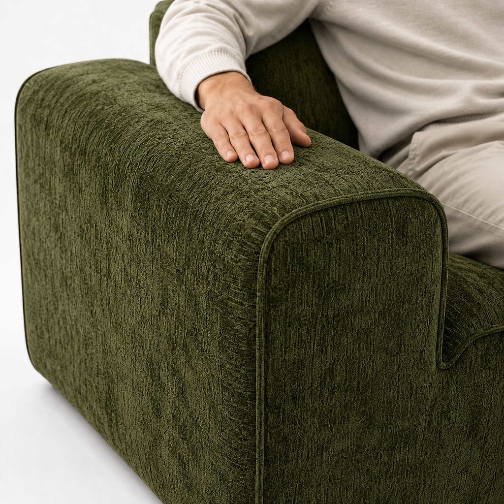 Canapé modulaire velours chenille vert kaki 3 places