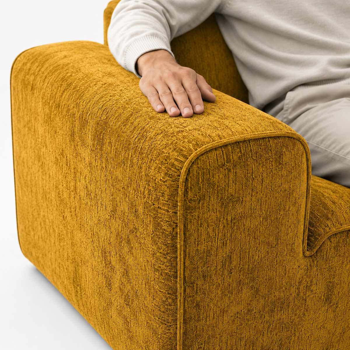 Canapé modulaire velours chenille jaune 3 places