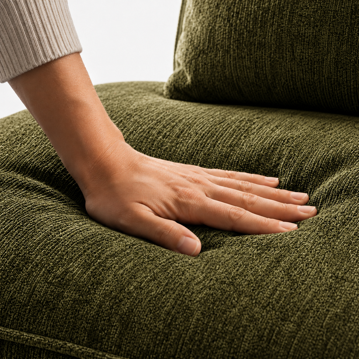 Canapé modulaire velours chenille vert kaki 3 places
