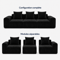 Canapé modulaire velours chenille noir 3 places