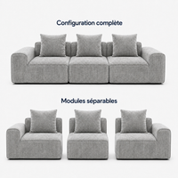 Canapé modulaire velours chenille gris clair 3 places