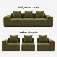 Canapé modulaire velours chenille vert kaki 3 places
