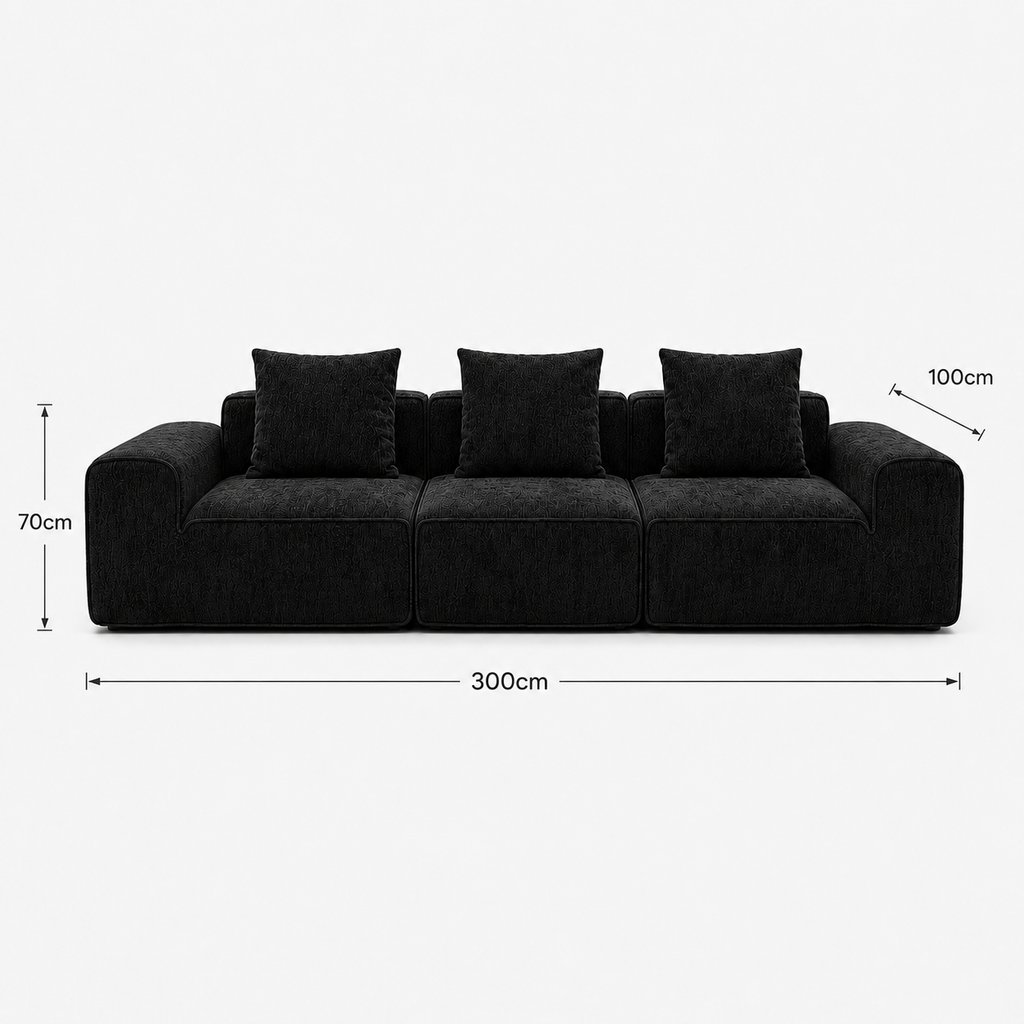 Canapé modulaire velours chenille noir 3 places
