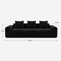 Canapé modulaire velours chenille noir 3 places