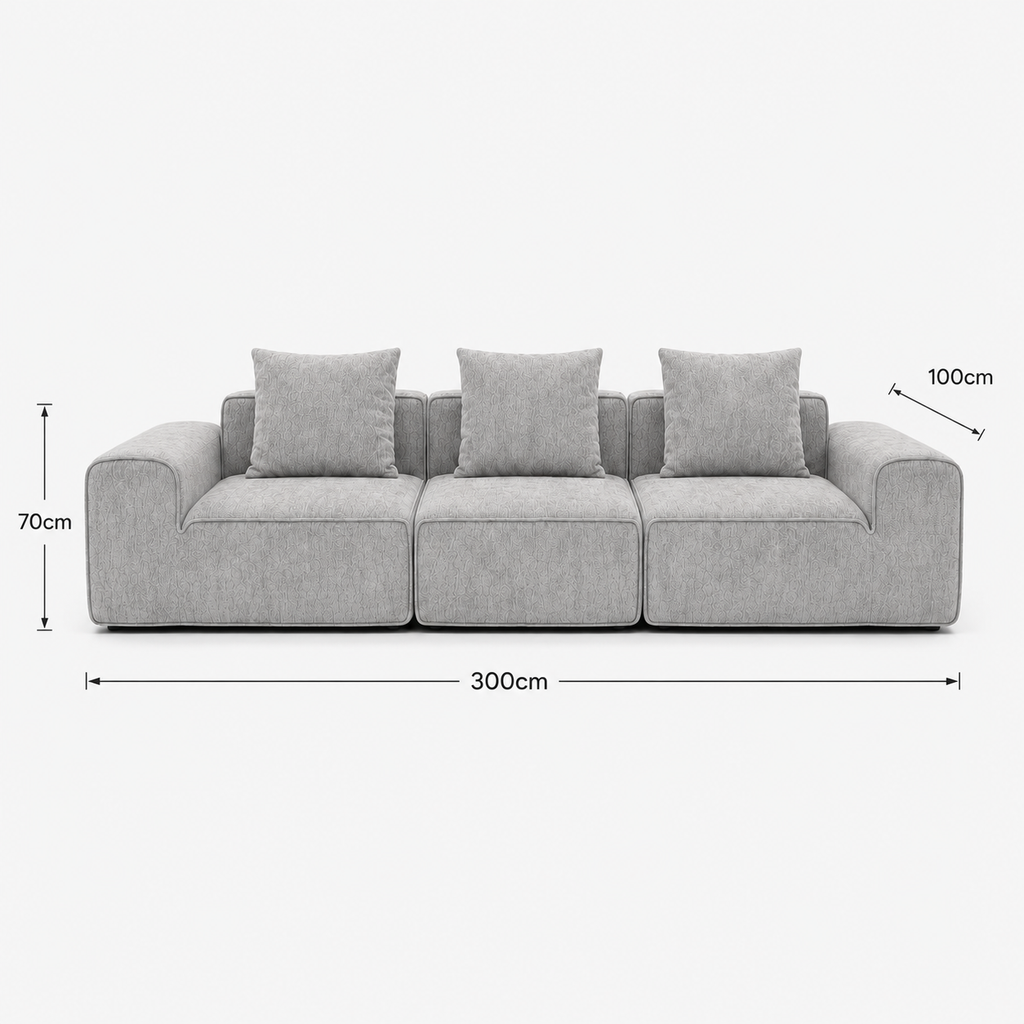 Canapé modulaire velours chenille gris clair 3 places