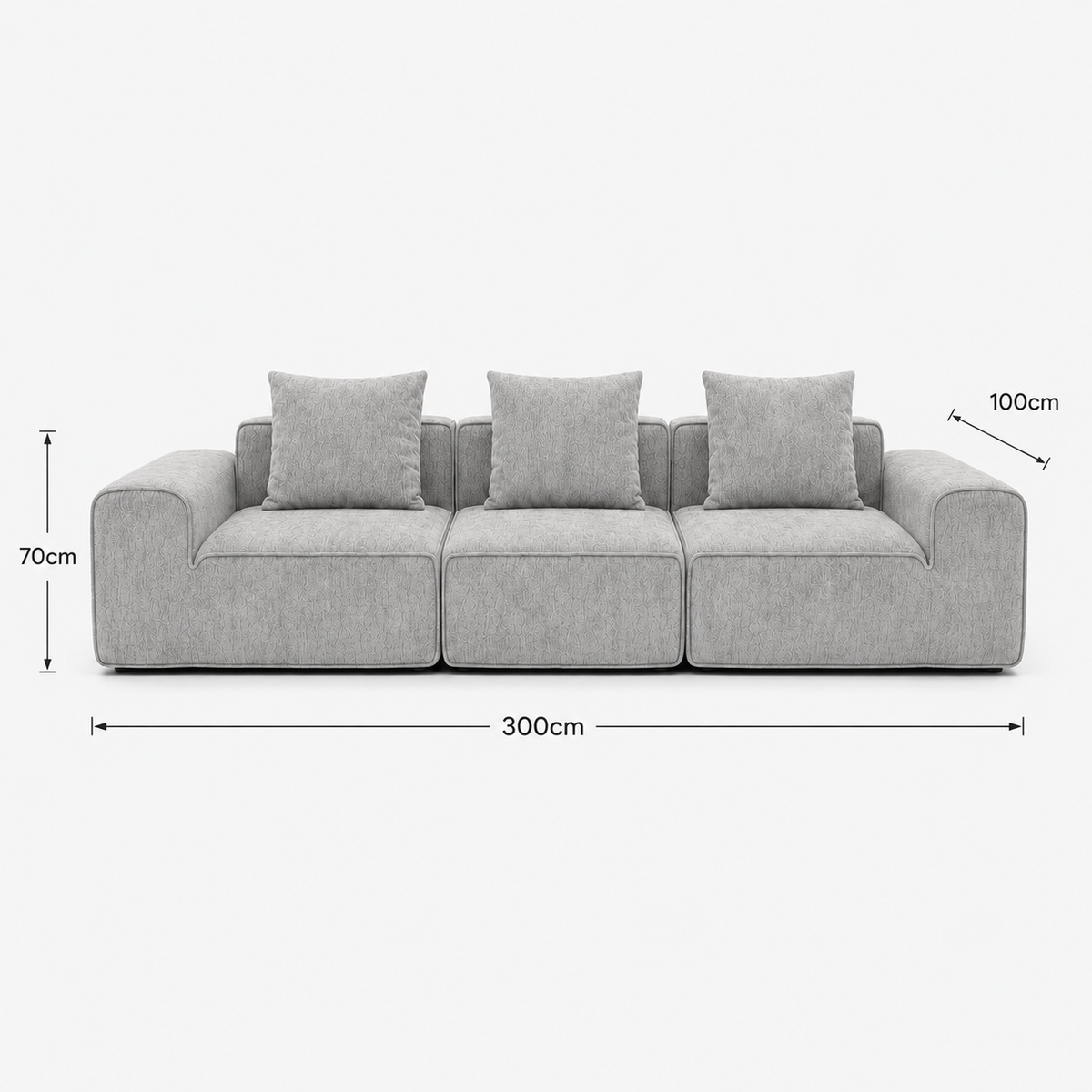 Canapé modulaire velours chenille gris clair 3 places