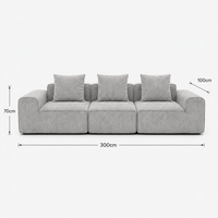 Canapé modulaire velours chenille gris clair 3 places