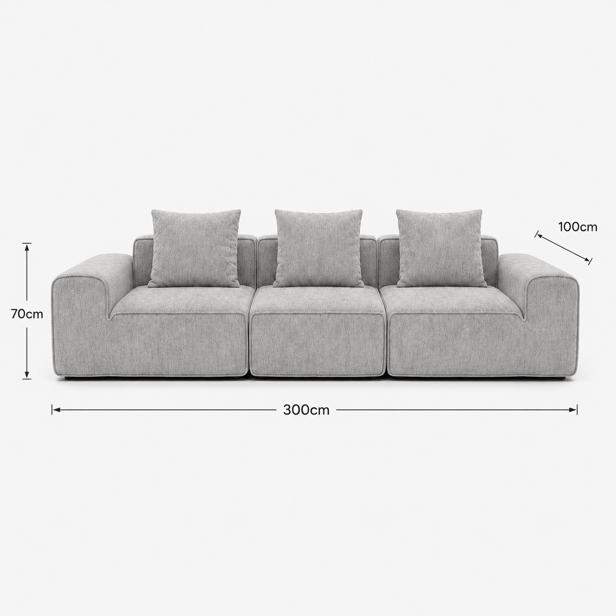 Canapé modulaire velours chenille gris clair 3 places
