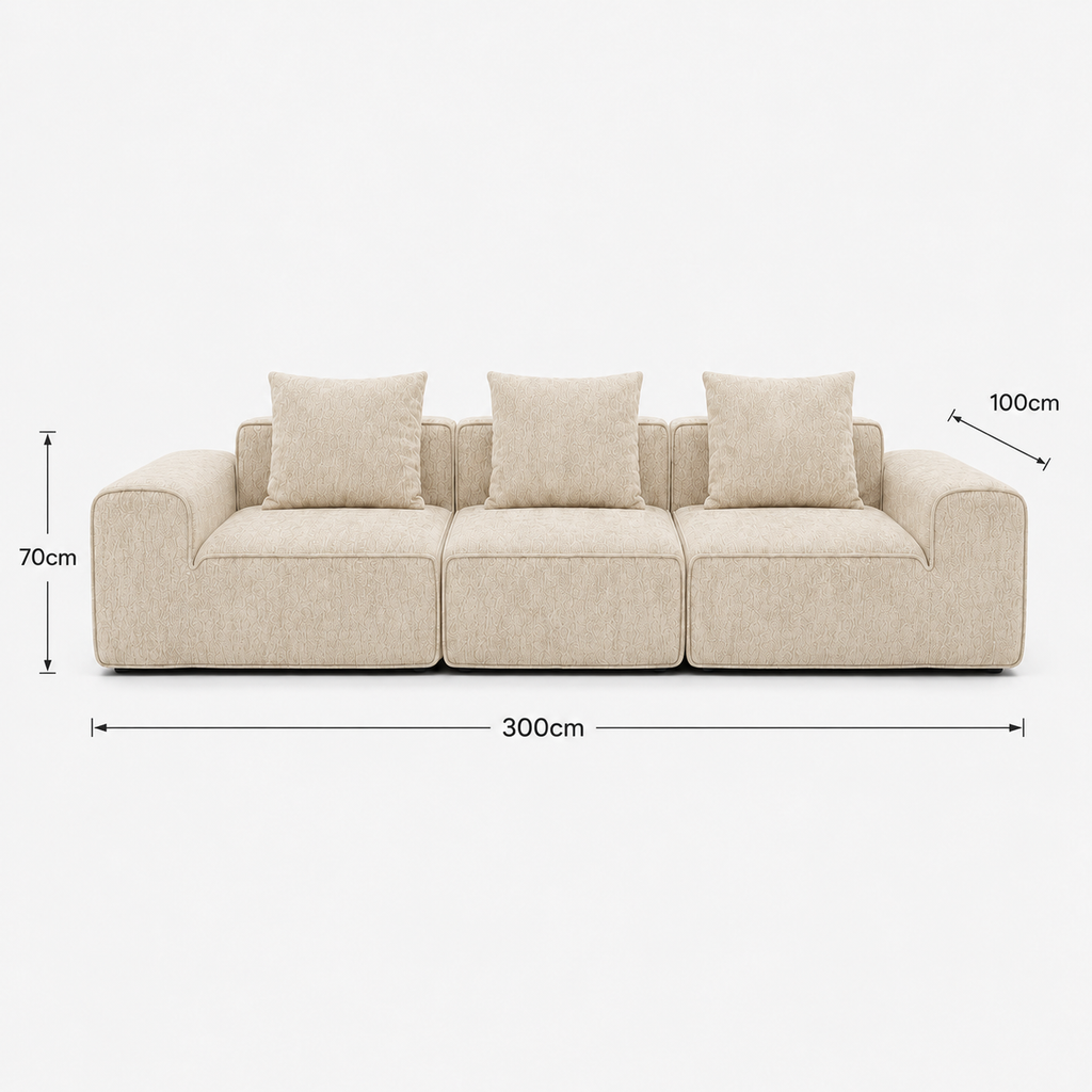 Canapé modulaire velours crème 3 places