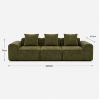 Canapé modulaire velours chenille vert kaki 3 places