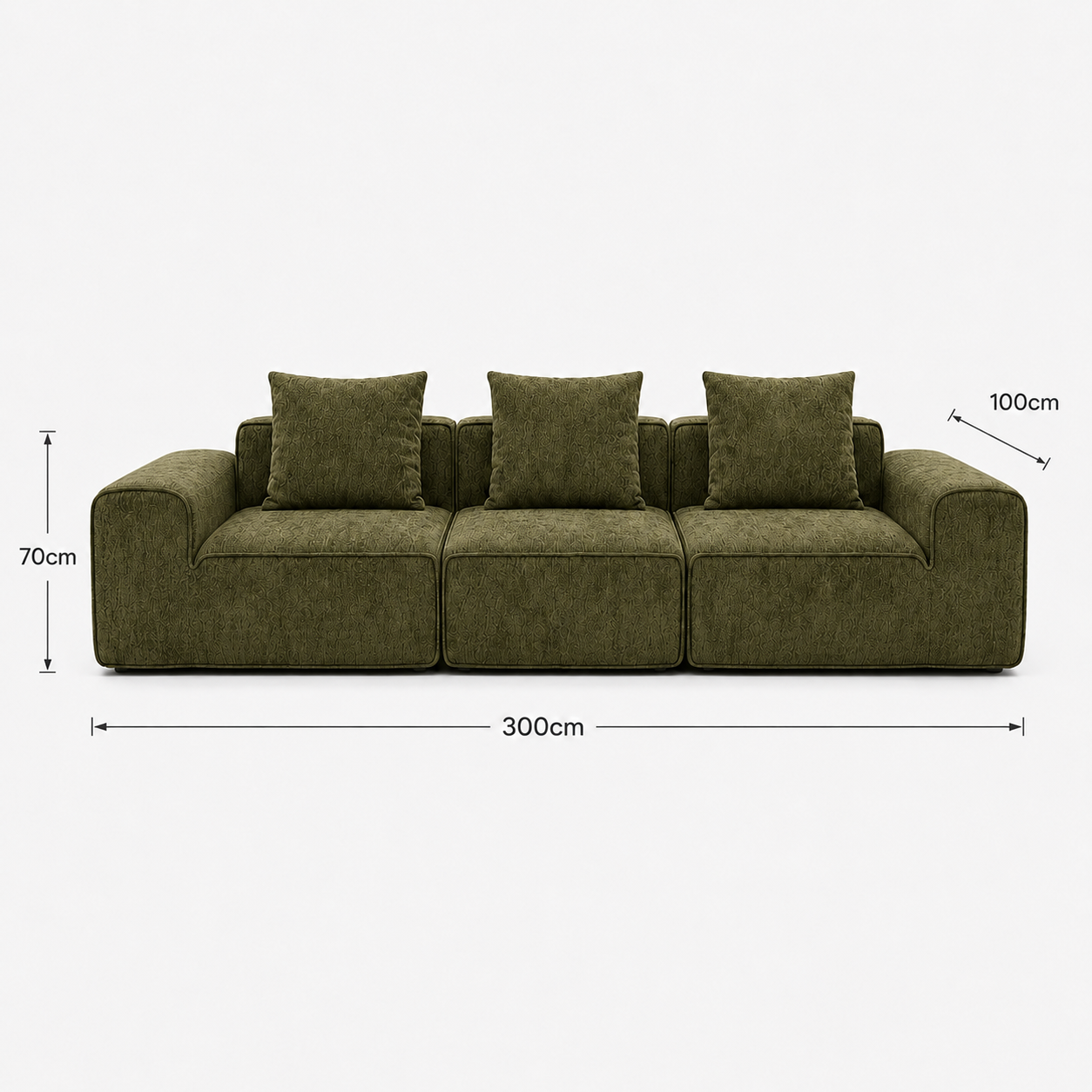 Canapé modulaire velours chenille vert kaki 3 places