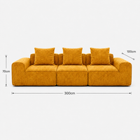Canapé modulaire velours chenille jaune 3 places