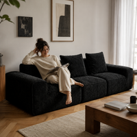 Canapé modulaire velours chenille noir 3 places