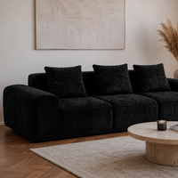 Canapé modulaire velours chenille noir 3 places