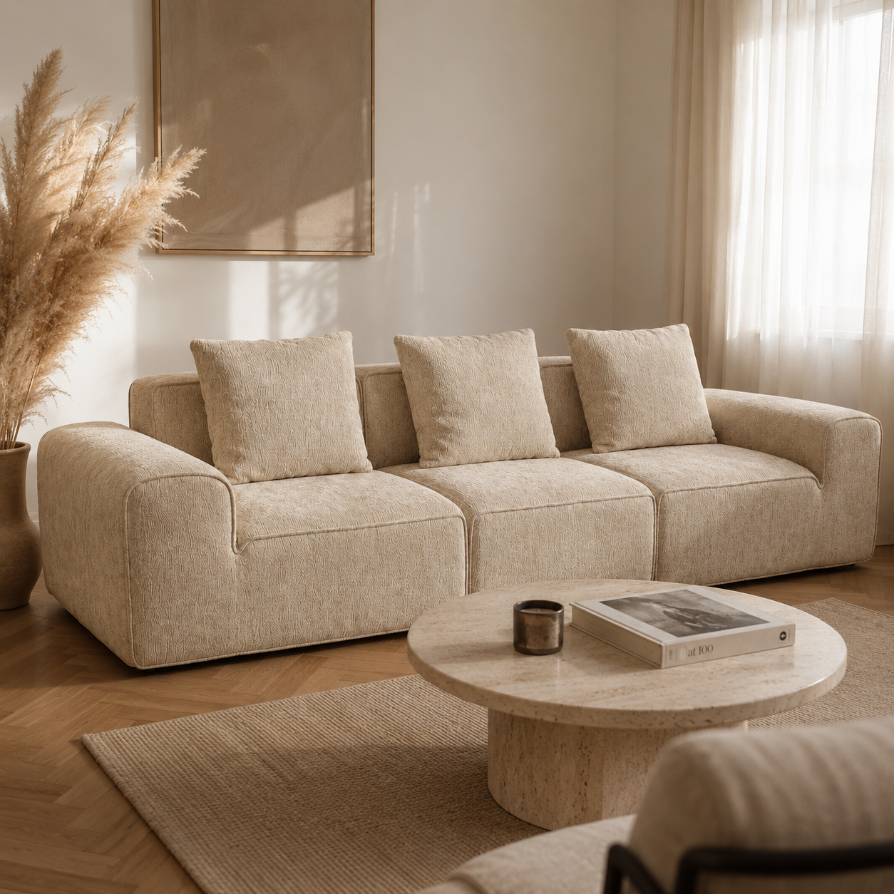 Canapé modulaire velours crème 3 places