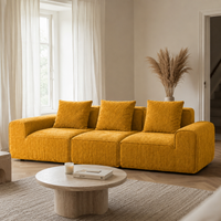Canapé modulaire velours chenille jaune 3 places