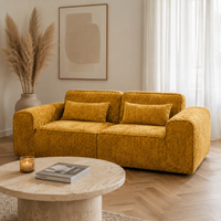 Canapé modulaire velours chenille jaune 2 places