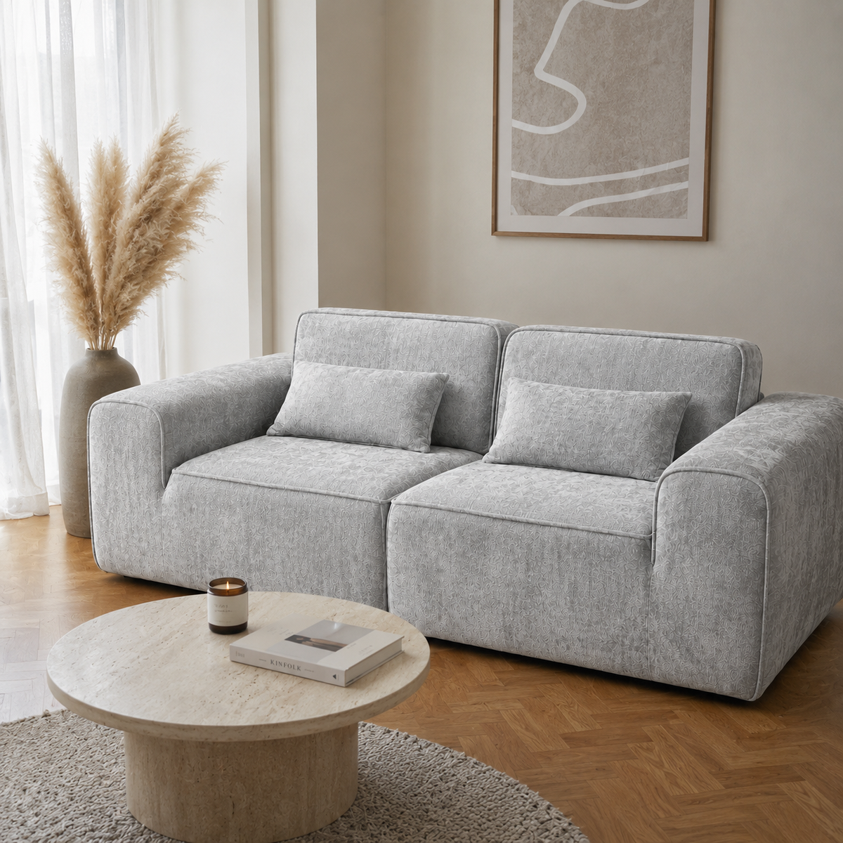 Canapé modulaire velours chenille gris clair 2 places