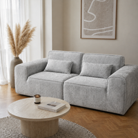 Canapé modulaire velours chenille gris clair 2 places