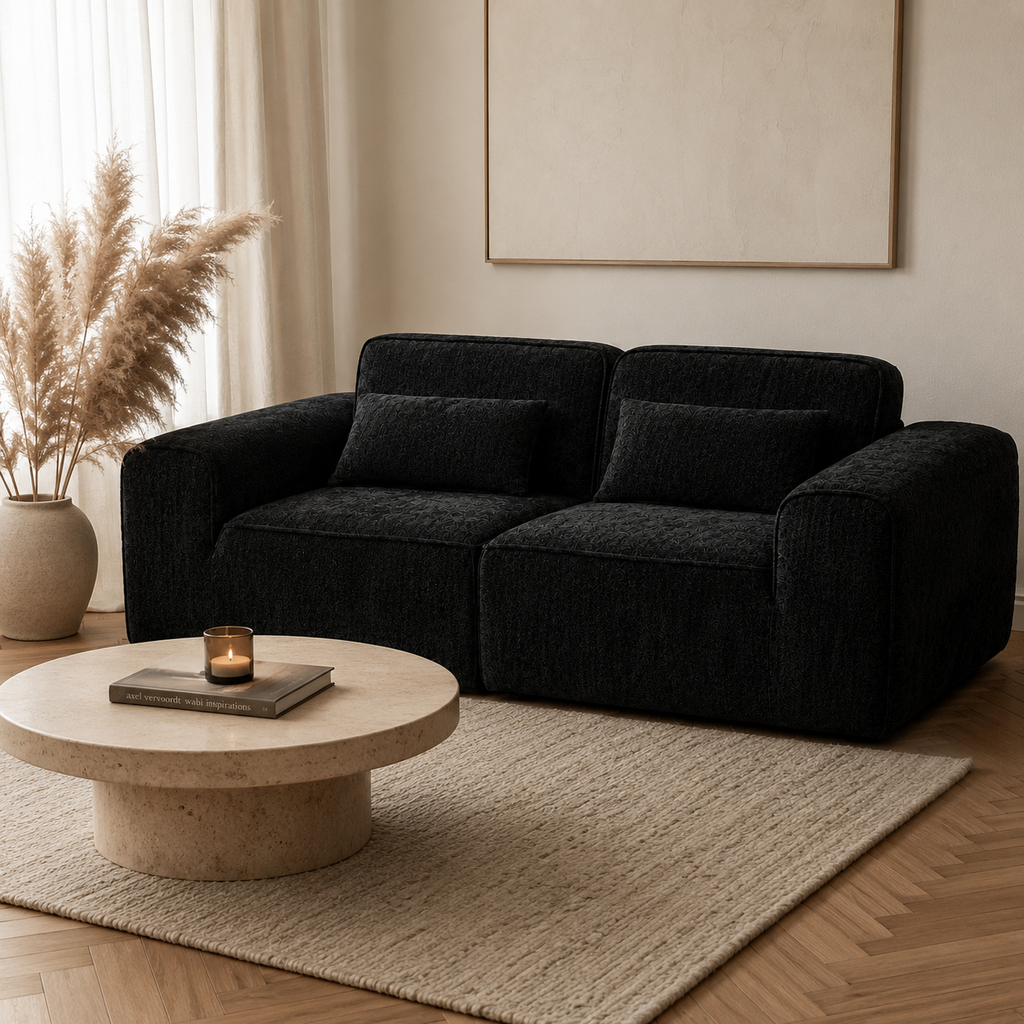 Canapé modulaire velours chenille noir 2 places