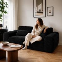 Canapé modulaire velours chenille noir 2 places