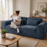 Canapé modulaire velours chenille bleu gris 2 places