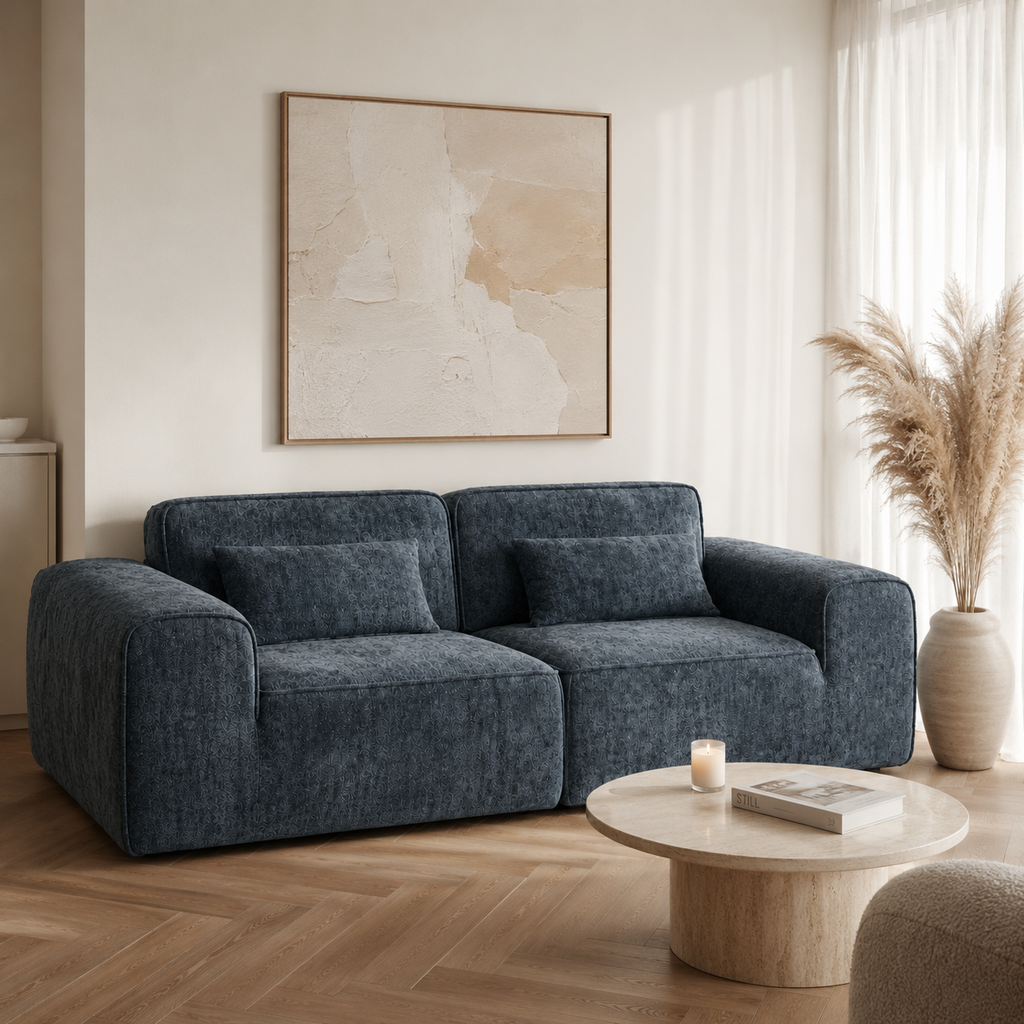 Canapé modulaire velours chenille bleu gris 2 places
