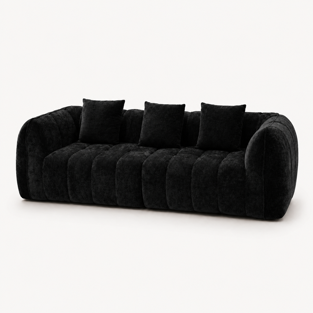 Canapé 3 places bubble en velours chenille noir