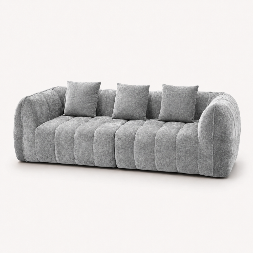 Canapé 3 places bubble en velours chenille gris clair